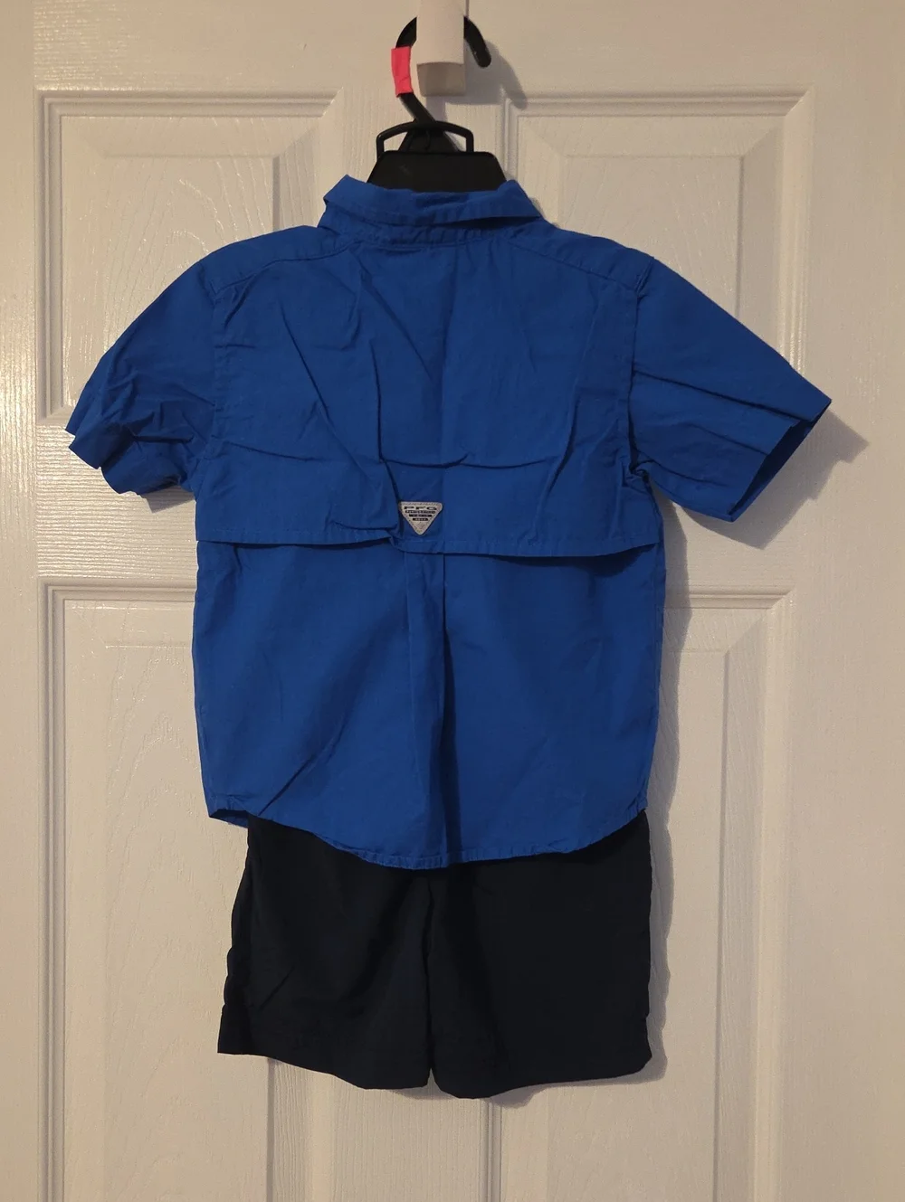 NWOT. 3T Columbia Boys' Short Sleeve Button-Front Shirt and Navy Shorts